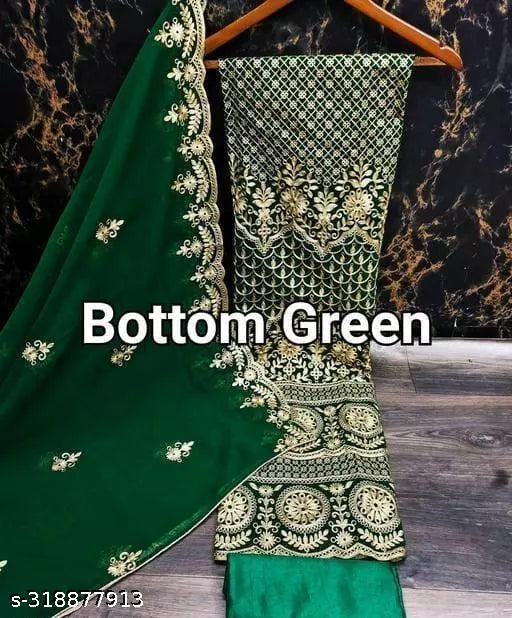 Women's Green Floral Patiala Full Suits Embroidered Sequence Work Georgette Designer Salwar Suit & Dress Materials