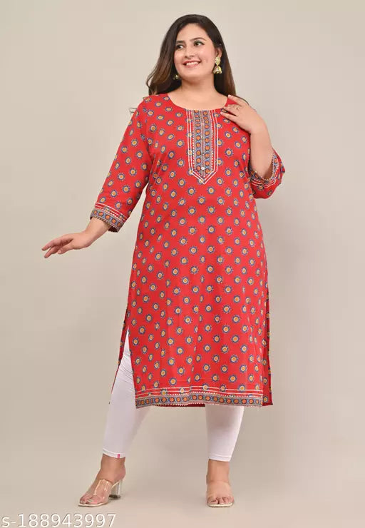 Swasti Plus Size Women Printed Pure Cotton Plus Size Straight Kurta (Red)