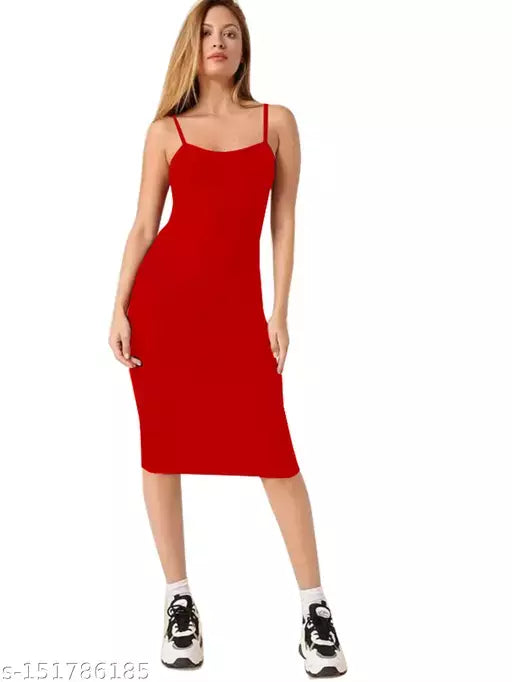 Seleeveless One Piece Red Dress For Woman