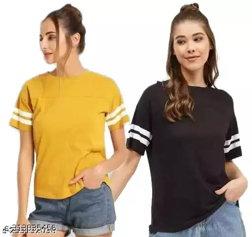 Women Color Block HALF Sleeve Designer Party wear Top for women and Girls(COMBO OF 2)