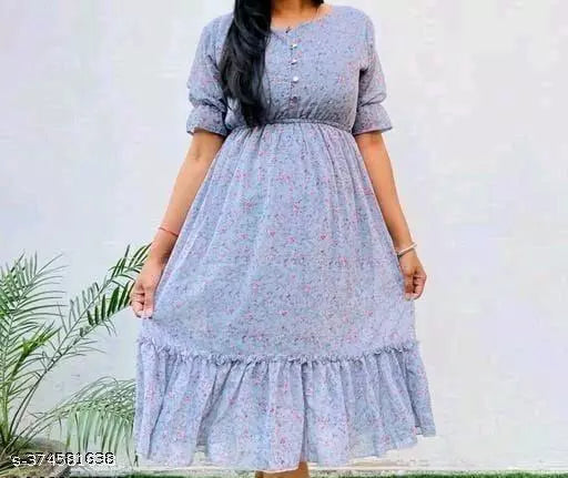 JKP Collections Womens & Girls A-Line Dress Casual Wear & Short Sleeve Dress Fabric Cotton In Color Grey