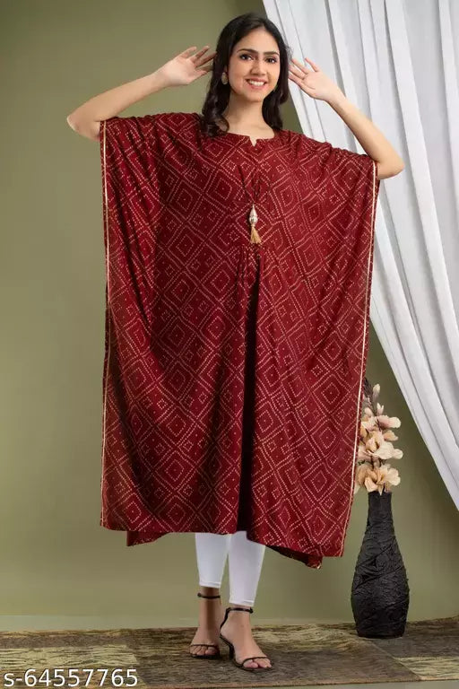 Mialo bandhej print kaftan style long kurti