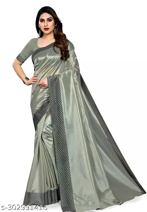 Women's New Daily Wear Cotton Poly Silk Grey colour Saree With Blouse Piece by Kraddle
