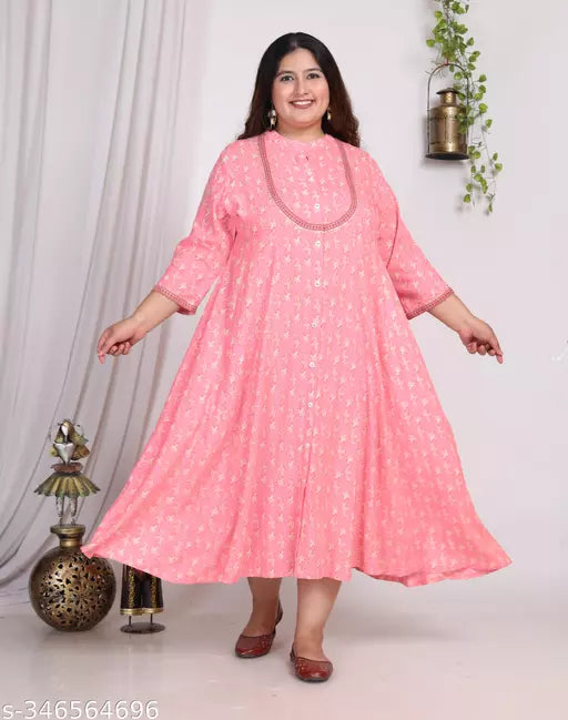 Swasti Plus Size Women Printed Floral Print Cotton Blend Gown Kurta
