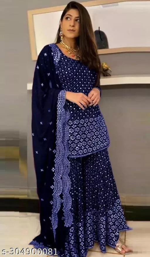 Aagyeyi Sensational Salwar Suits & Dress Materials New hit Fancy Garara Georgette 9mm Heavy sequence Work Wear Suit Like Party Wear Garara suit