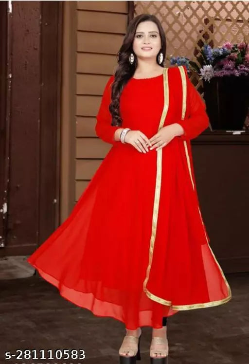 WOMEN LONG GOWN WIT LACE DUPTTA
