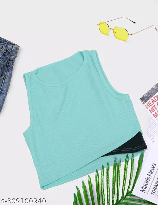 Women's Solid Cotton Rib Knit Crop Tank Top