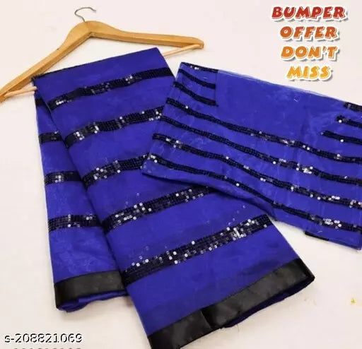 Stylish Sequence Work Net Saree With Fancy Blouse Pieces