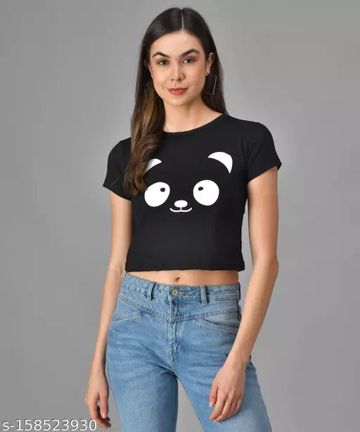 Vivient Black Panda Printed Top For Women And Girls