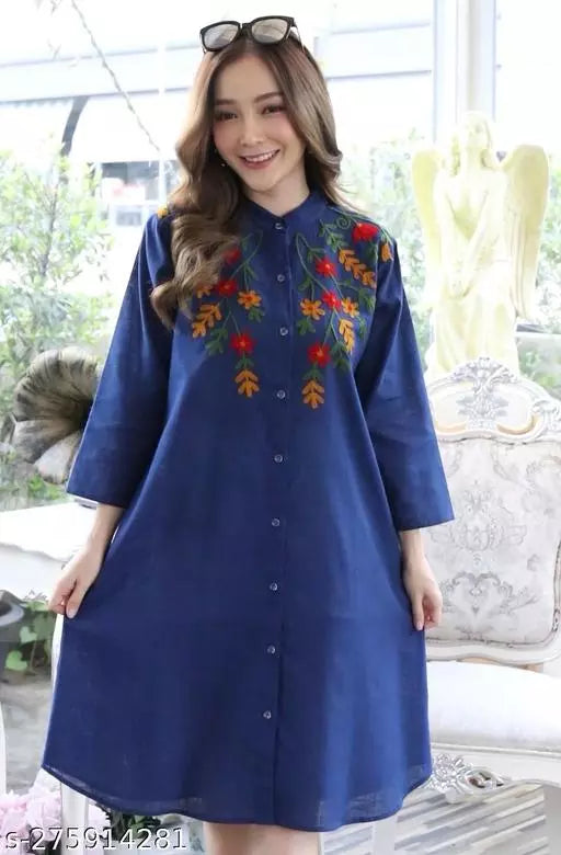 Women Embroidered Dress With Side Pocket