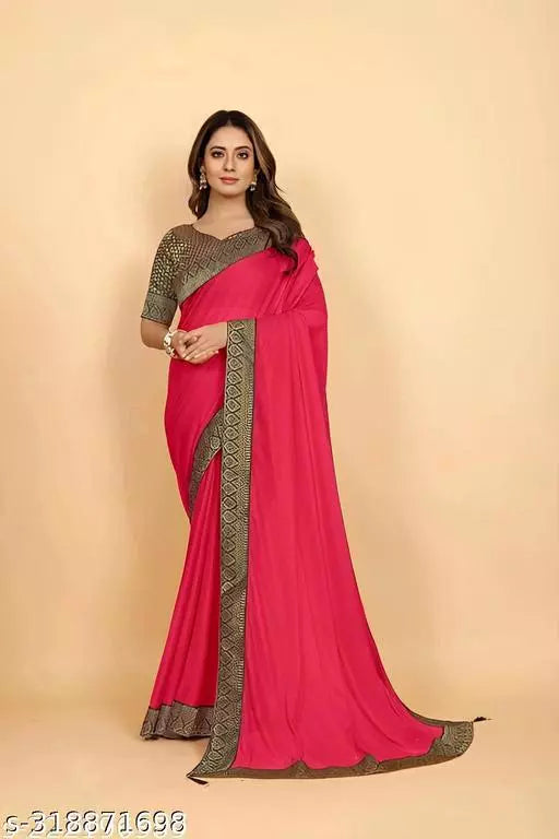 Bhagalpuri Soft Silk Black Lace border GAJARI Saree With NEW MAHARANI BLACK BORDER Blouse BY KRADDLE