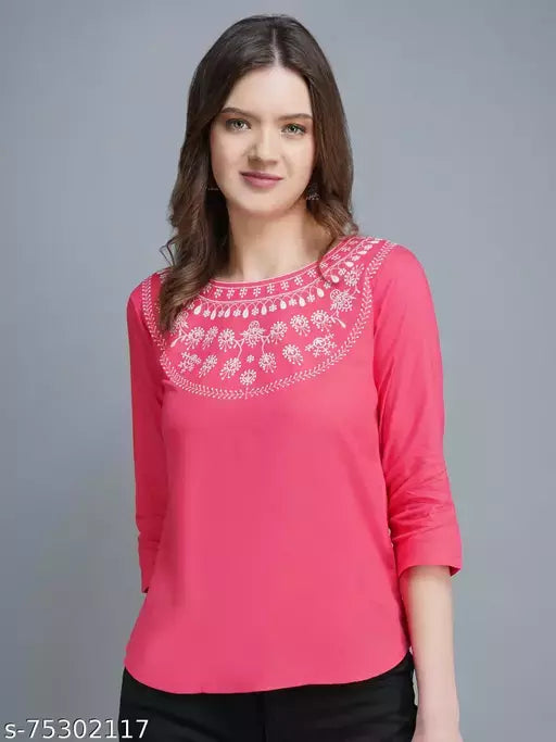 womens rayon embroidery top offical top printed top partywear top festival top