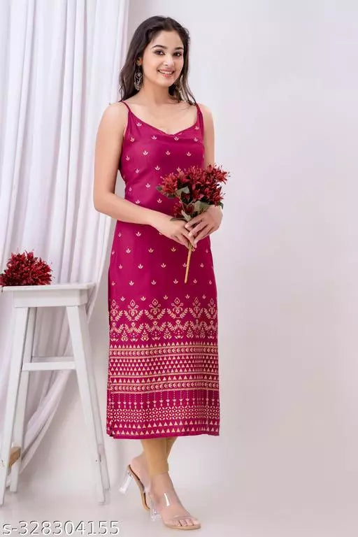 Women's Floral Printed Straight Fit Sleeveless Kurti/Kurta