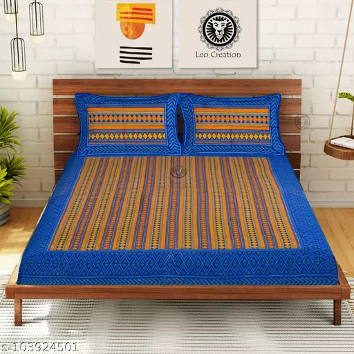 Double Pure Cotton Bedsheet With 2 Pillow Covers