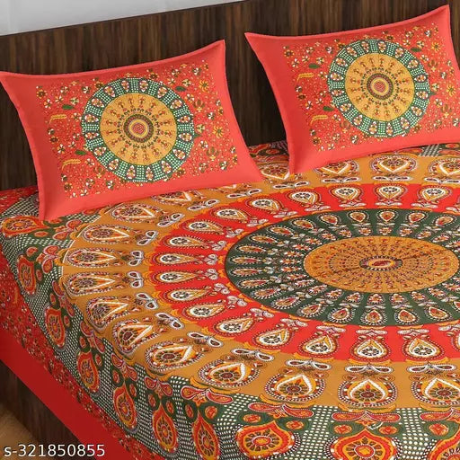 Jaipuri Pure Cotton Double Bedsheet With 2 Pillow Cover