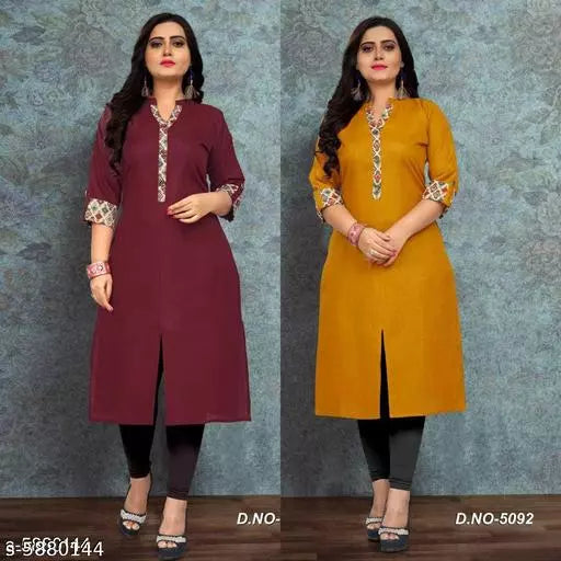 Women Cotton High- Slit Solid Mustard Kurti