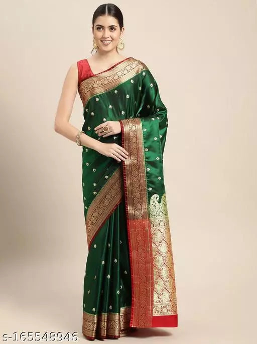 Banarasi Satin Silk Embroidery Saree With Heavy Pallu
