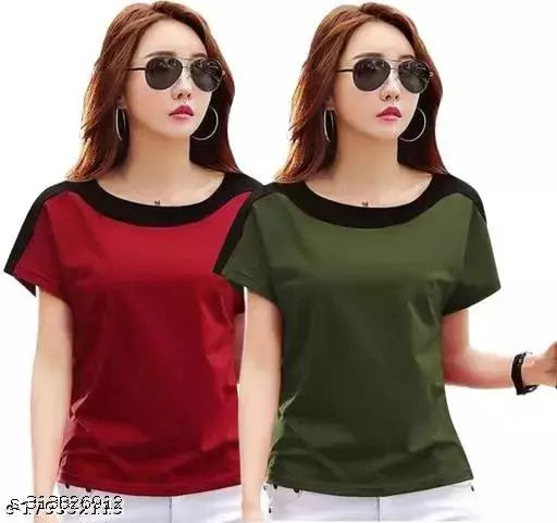 Women Color Block HALF Sleeve Designer Party wear Top for women and Girls(COMBO OF 2)