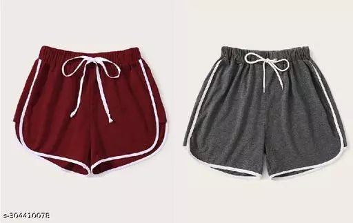 Vivient Women Maroon and Grey Shorts Combo