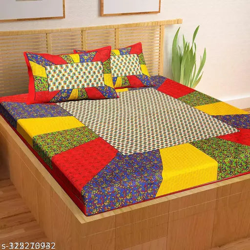 Jaipuri Pure Cotton Double Queen Bedsheet With 2 Pillow Covers