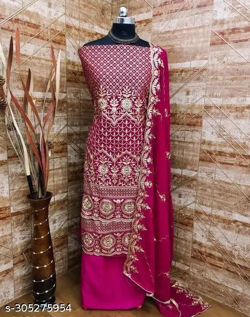 Women's Double Heavy Georgette Embroidered blooming concept in salwar suit & Dress Materials Red colour
