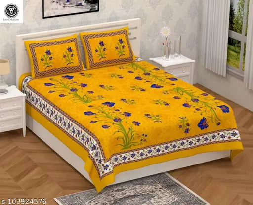 Double Pure Cotton Bedsheet With 2 Pillow Covers