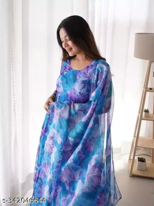 QVAZOR Stylish Fancy Trendy Printed Georgette Gown For Women For Party Wedding Festival Functions