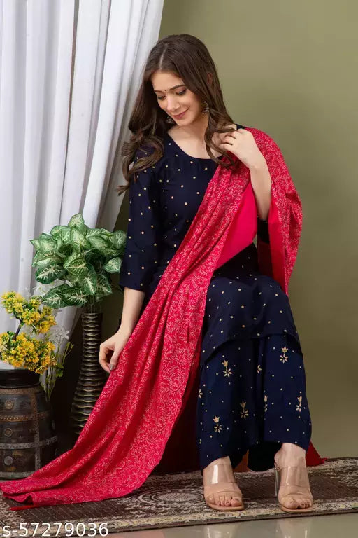 Mialo Blue kurta plazzo with dupatta