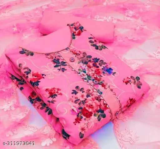 Patiala Georgette Unstiched Print Work womens Salwar Suit Unstitched Dress Material Look gorgeous by wearing this salwar suit dress material with dupatta