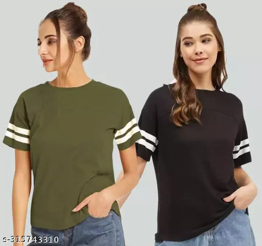 Winning Line Women Color Block Printed Half Sleeve Designer Party wear Top for women and Girls (combo of 2)