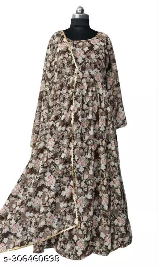 QVAZOR Stylish Fancy Trendy Printed Georgette Gown For Women For Party Wedding Festival Functions