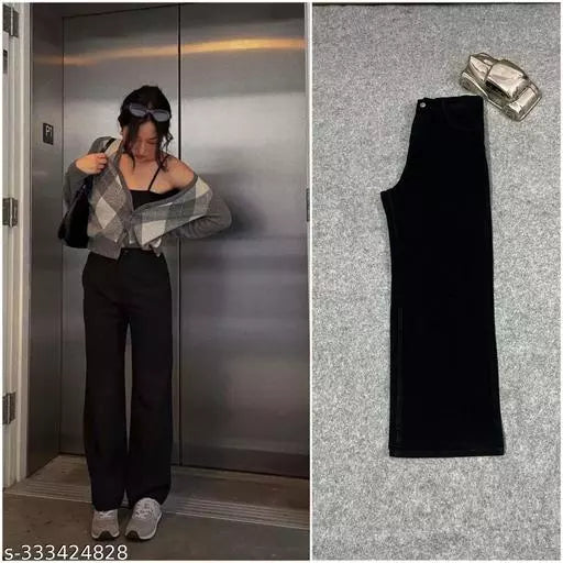Classic Black Wide-Leg Denim Pants