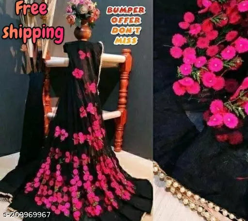 New Trending Fashion Net Fabric Fancy Embroidered Work Plus Fancy Moti Work Lace In Border