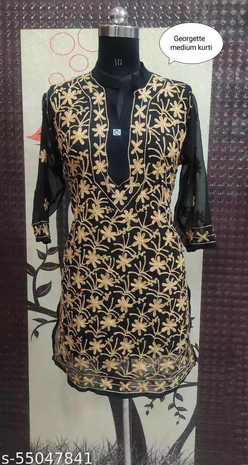 Aari Work Georgette Frontjall Medium kurti.
