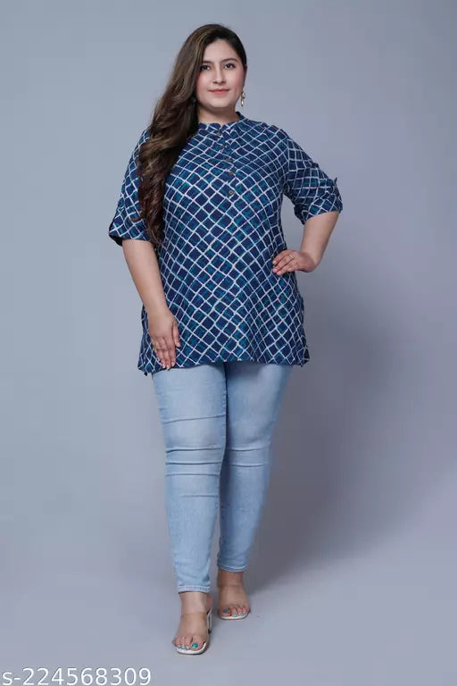 Plus Size -Swasti Women Printed Floral Print Pure Cotton Straight Short Kurti