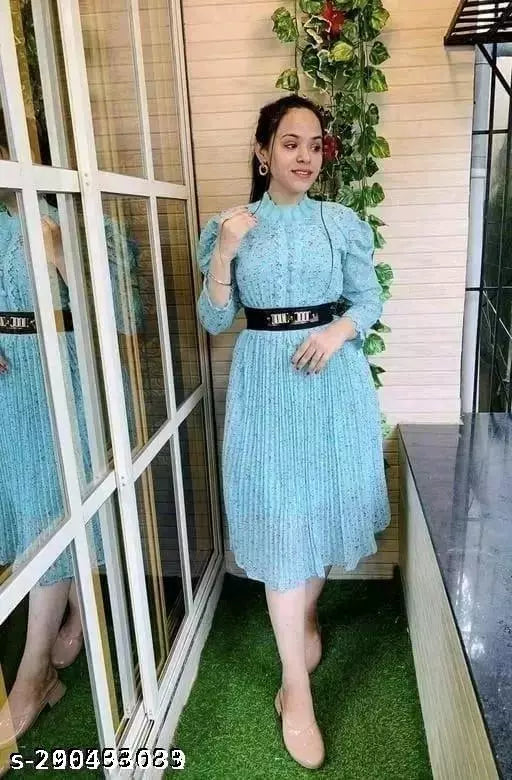 STYLISH DESIGNER LONG DRESS WITH BELT