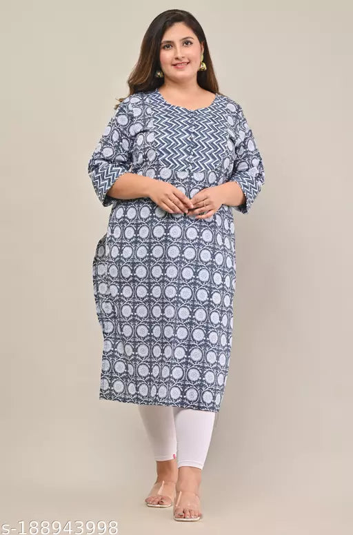 Swasti Plus Size Women Printed Pure Cotton Plus Size Straight Kurta (Blue)