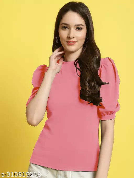 Casual Regular Sleeves Solid Women Pink Top (Women Top | Women Tops | Top)
