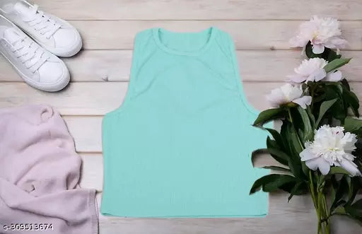 Women's Solid Cotton Rib Knit Crop Tank Top
