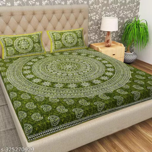 Jaipuri Pure Cotton Double Bedsheet With 2 Pillow Cover