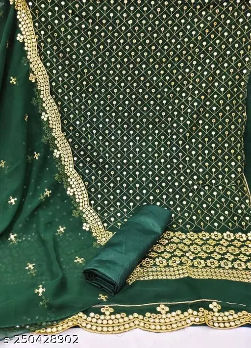 Aagyeyi Sensational Salwar Suits & Dress Materials Georgette 9mm Heavy sequence Work Wear Suit Like Party Wear Garara suit Green Colour