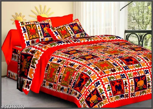 pure cotton jaipuri double bedsheet with 2 pillow covers