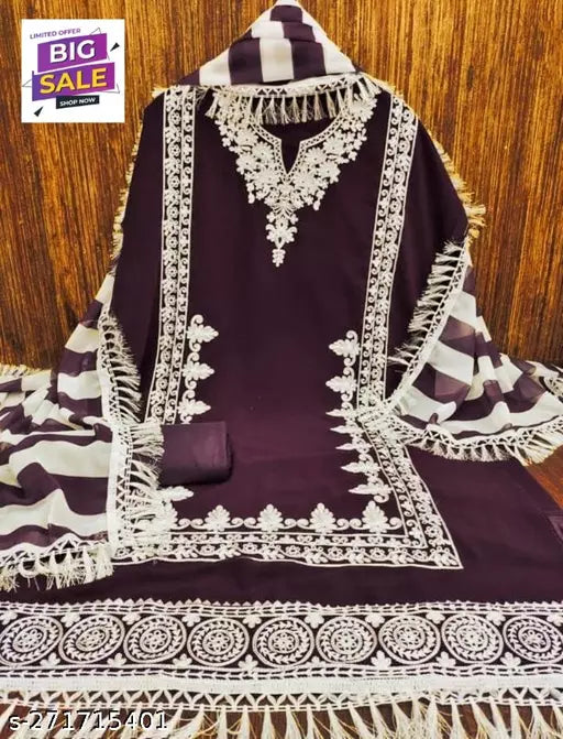 Fancy Women's Unstiched Patiala Georgette Suits With Beautifull Chainstich Work Purple Suit