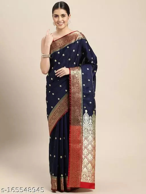 Banarasi Satin Silk Embroidery Saree With Heavy Pallu