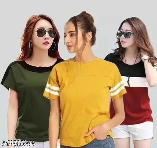 Women Color Block HALF Sleeve Designer Party wear Top for women and Girls (combo of 3)