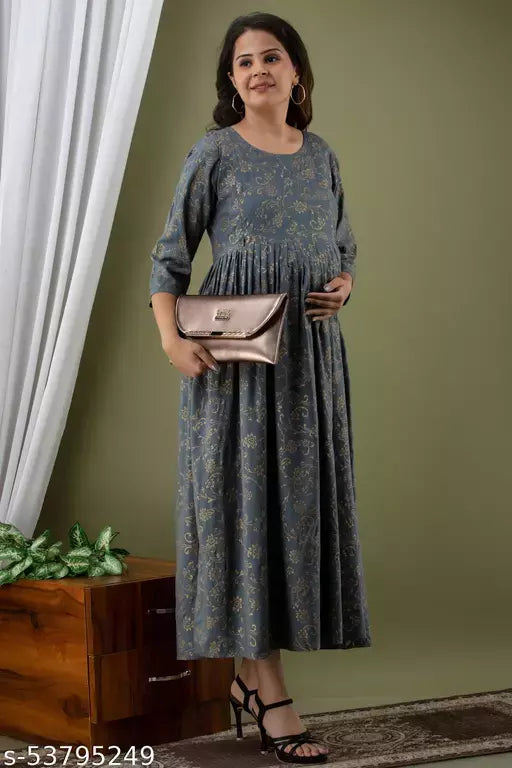 FEEDING MATERNITY JAL GREY KURTI