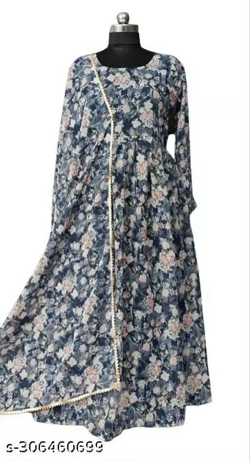 QVAZOR Stylish Fancy Trendy Printed Georgette Gown For Women For Party Wedding Festival Functions