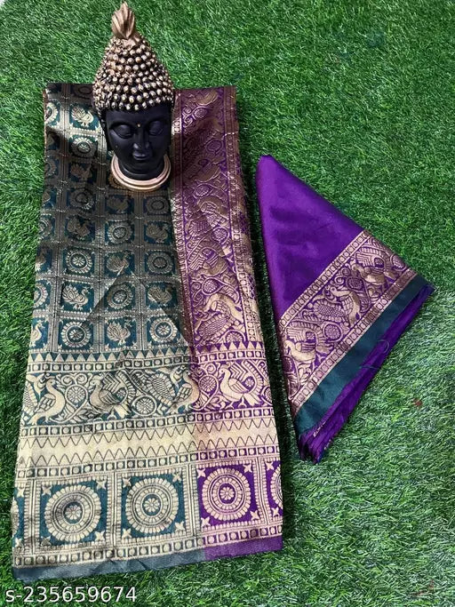 Best Deals Banarasi Sarees jacquard silk saree Wedding Wear Party Wear Daily Wear sarees Rangila Blue