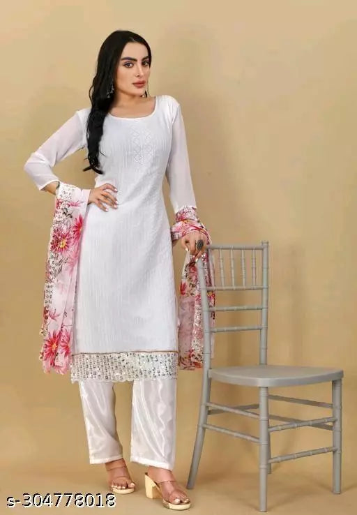 Women's Unstiched fancy Georgette Suits Sequence Embroidered Salwar Suits & dress Materials White Colours
