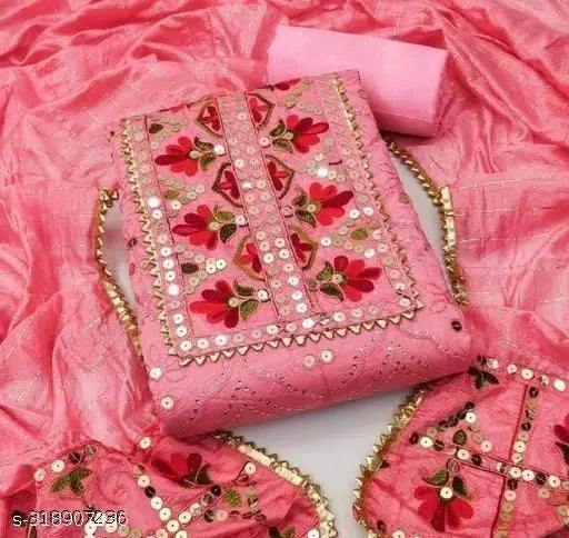 Unstiched Chanderi Cotton Patiala Multiwork Sequence Work Plus Embroidered Work Salwar Suits & Dress Materials